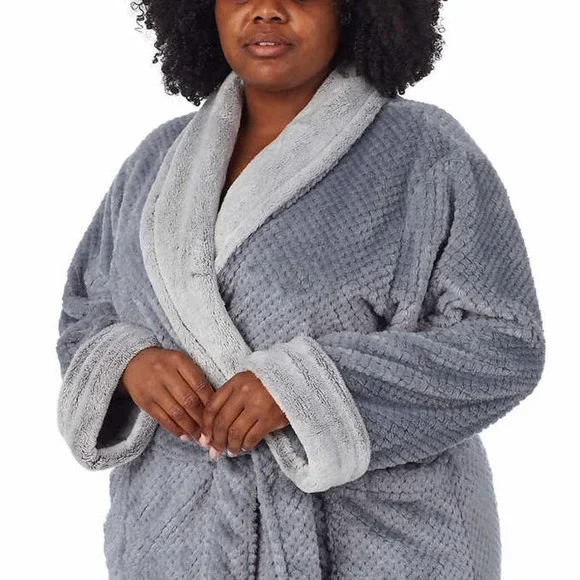 CAROLE HOCHMAN luxuriously soft plush robe, gray 2X - Picture 4 of 6